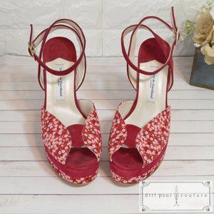 RARE, Vintage, Peep Toe, Red Velvet, Platform Shoes, Terry de Havilland